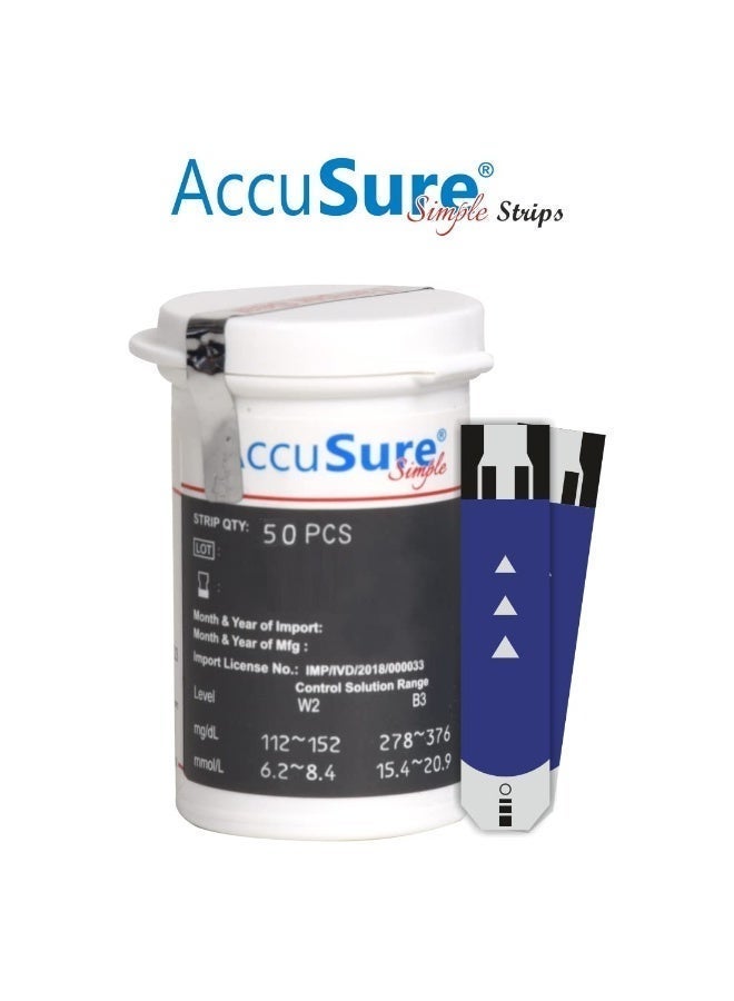 AccuSure Simple Blood Glucose Test Strip - 50 Strips - Image 2