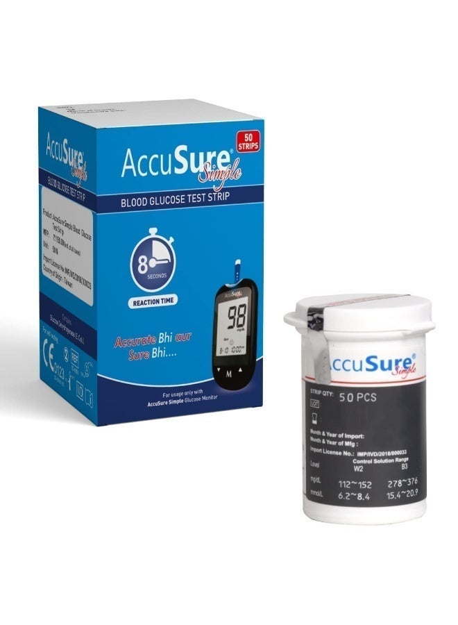 AccuSure Simple Blood Glucose Test Strip - 50 Strips - Image 1