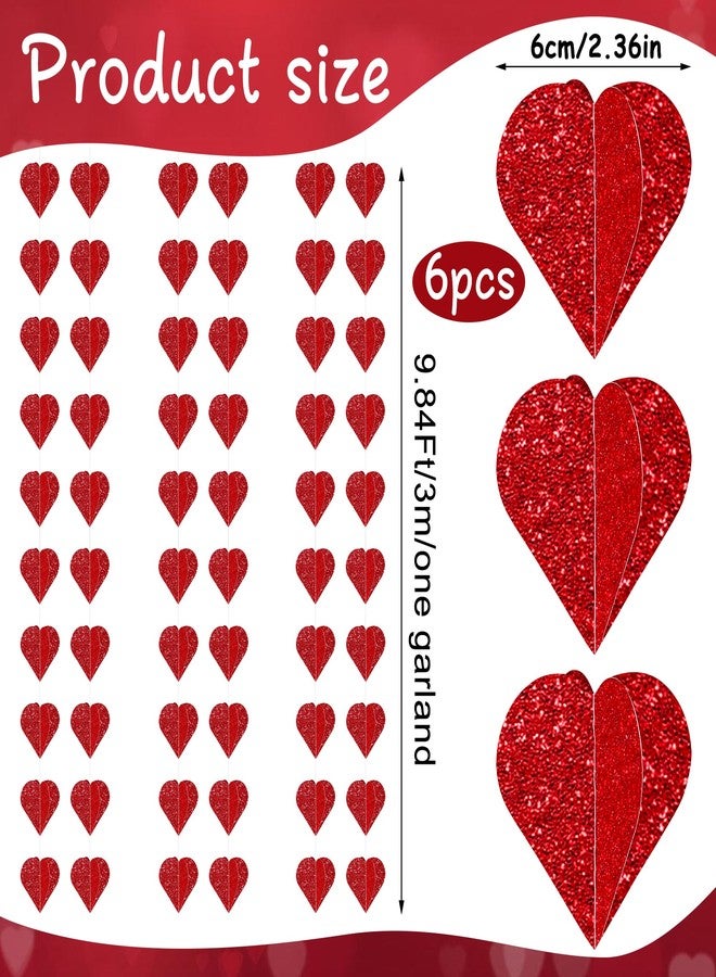 Maniaacer 3D Red Heart Paper Garland Valentines Day Decorations 59Ft Heart Hanging Streamer Banner Valentines Hanging String Hearts for Valentine's Day Wedding Birthday Bachelorette Engagement Party, 6 Pack - Image 2