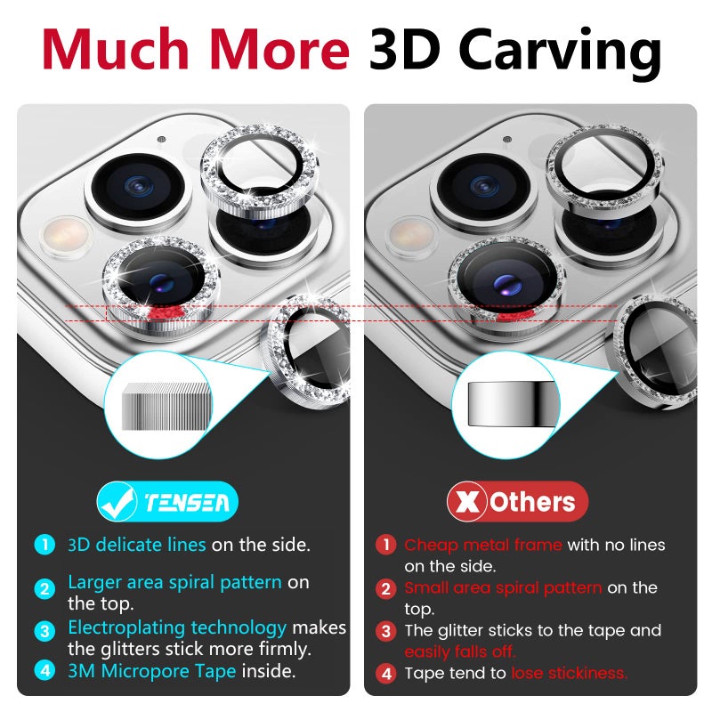 Tensea for iPhone 13 Pro - iPhone 13 Pro Max Camera Lens Protector, 9H Tempered Glass Camera Cover Screen Protector, Metal Individual Ring for iPhone 13Pro 6.1inch iPhone 13 ProMax 6.7inch 2021 - Image 3