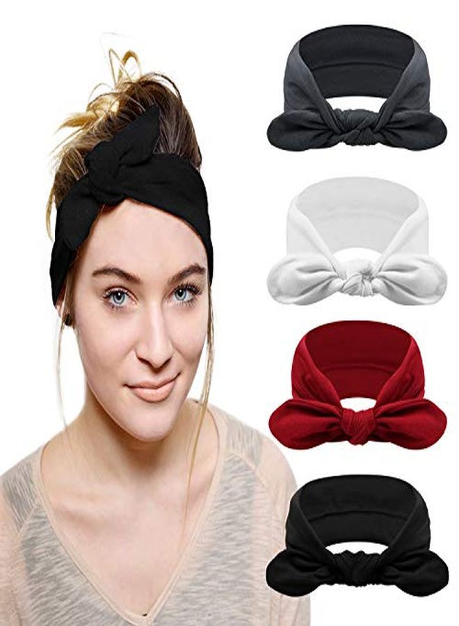 DRESHOW 4 Pack Bow Headband For Women Knotted Hair Band Facial Cloth Headbands - Image 1