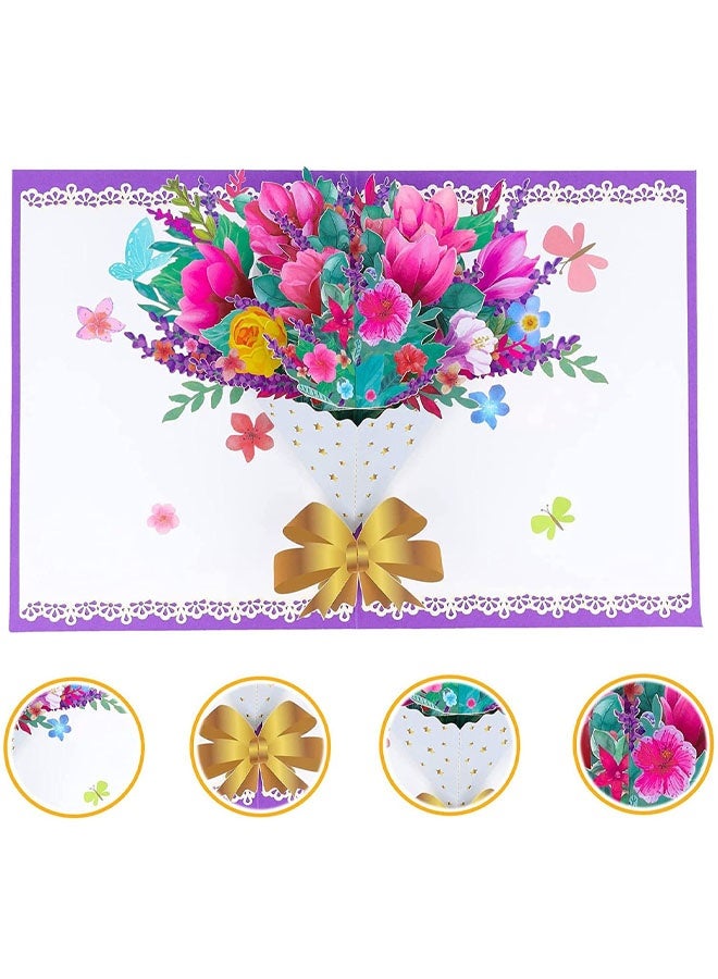 بطاقة معايدة ثلاثية الأبعاد منبثقة، بطاقات معايدة يدوية الصنع بتصميم باقة زهور مع ظرف، بطاقة فارغة، عيد الحب، عيد الميلاد، ذكرى الزواج، زفاف - Image 3