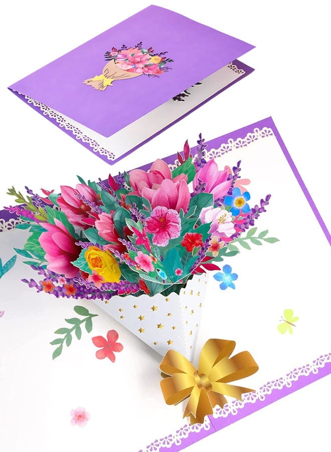 بطاقة معايدة ثلاثية الأبعاد منبثقة، بطاقات معايدة يدوية الصنع بتصميم باقة زهور مع ظرف، بطاقة فارغة، عيد الحب، عيد الميلاد، ذكرى الزواج، زفاف - Image 1