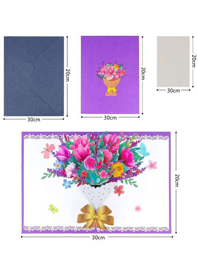 بطاقة معايدة ثلاثية الأبعاد منبثقة، بطاقات معايدة يدوية الصنع بتصميم باقة زهور مع ظرف، بطاقة فارغة، عيد الحب، عيد الميلاد، ذكرى الزواج، زفاف - Image 2