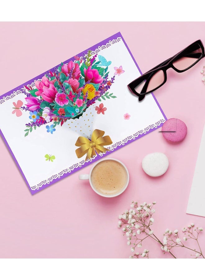 بطاقة معايدة ثلاثية الأبعاد منبثقة، بطاقات معايدة يدوية الصنع بتصميم باقة زهور مع ظرف، بطاقة فارغة، عيد الحب، عيد الميلاد، ذكرى الزواج، زفاف - Image 4