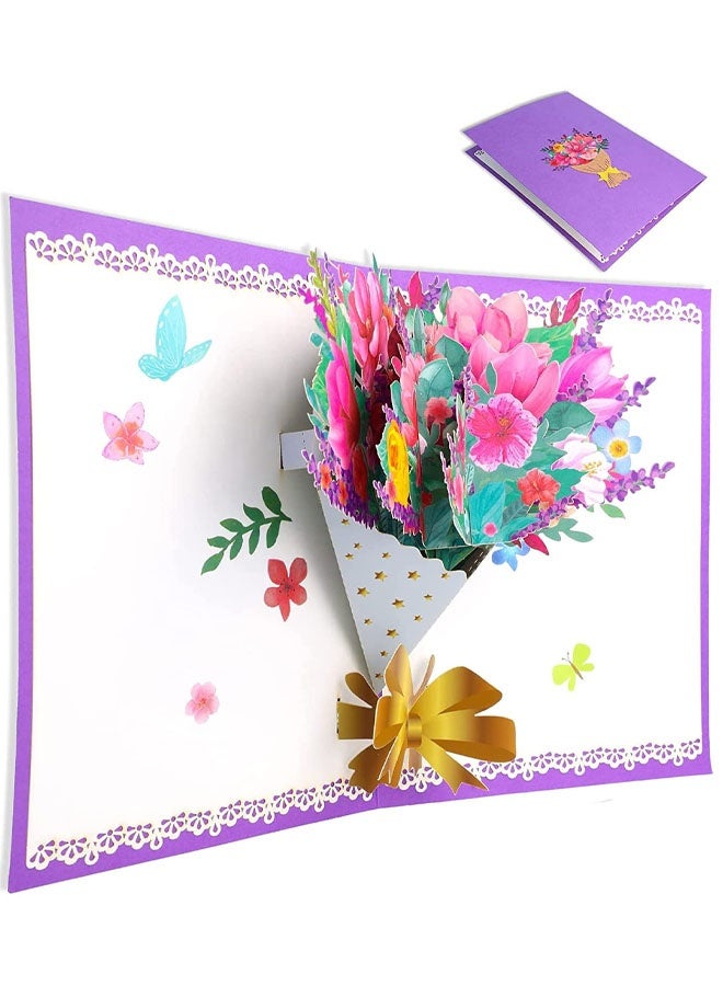 بطاقة معايدة ثلاثية الأبعاد منبثقة، بطاقات معايدة يدوية الصنع بتصميم باقة زهور مع ظرف، بطاقة فارغة، عيد الحب، عيد الميلاد، ذكرى الزواج، زفاف - Image 5