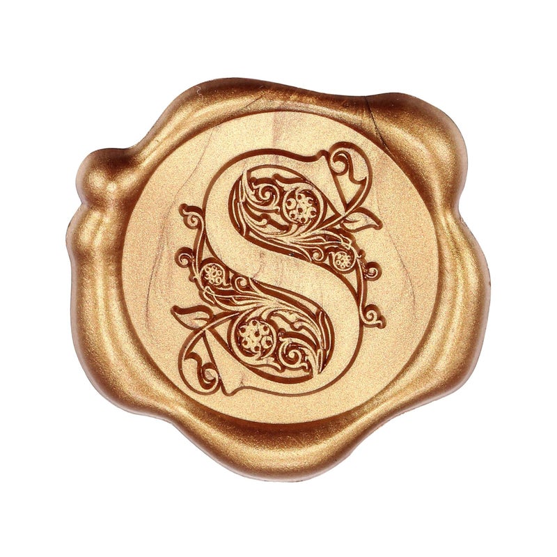 Yoption 50Pcs Antique Gold Letter S Wax Seal Stickers Regal Initial Alphabet Envelope Seal Stickers for Wedding Party Birthday Christmas S