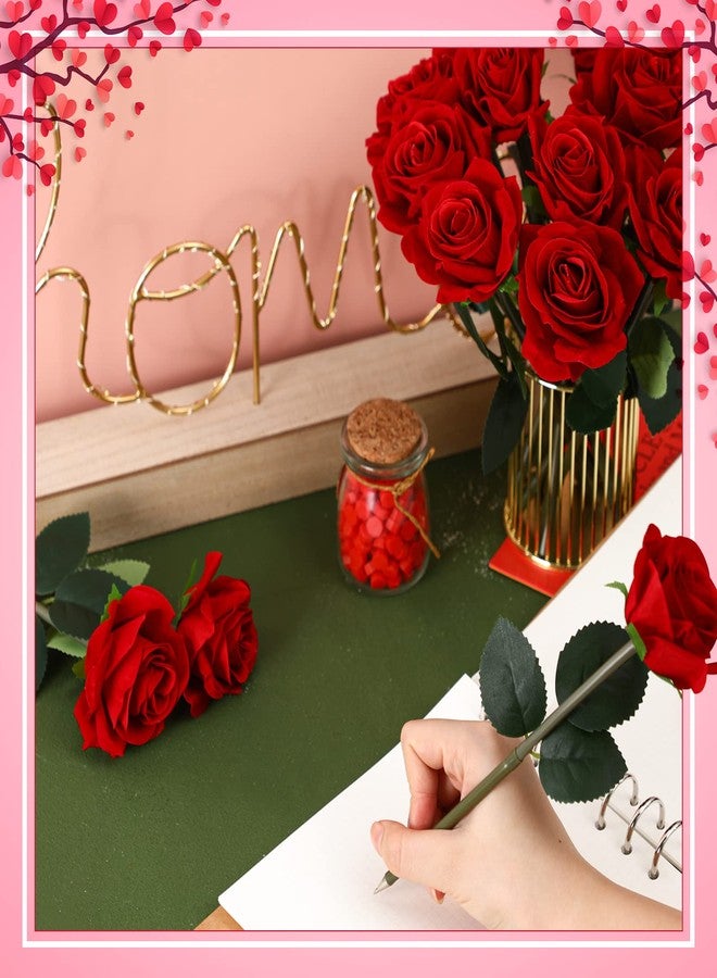 Yexiya Rose Flower Pens, Red Rose Ballpoint Bulk, Artificial Flower Pen for Graduation Wedding Office Classroom School Supplies Party Desktop Decor(16 Pcs) - Image 3