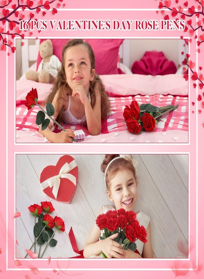 Yexiya Rose Flower Pens, Red Rose Ballpoint Bulk, Artificial Flower Pen for Graduation Wedding Office Classroom School Supplies Party Desktop Decor(16 Pcs) - Image 5