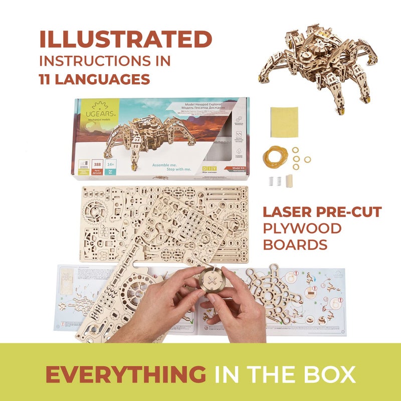 UGEARS Hexapod Explorer 3D Puzzle - Walking Robot Wooden Model Kits for Adults to Build - Self-Propelled 6-Legged Mechanical Crawler Craft Kit - 3D Wooden Puzzles for Adults - Image 5