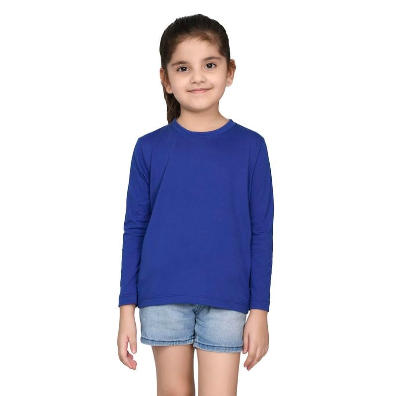 Nusyl Girls Full Sleeves Solid T-Shirt for Kids | Soft Cotton Blend | Comfortable Regular Fit | Casual 2-16 Years | Royal Blue - Image 1