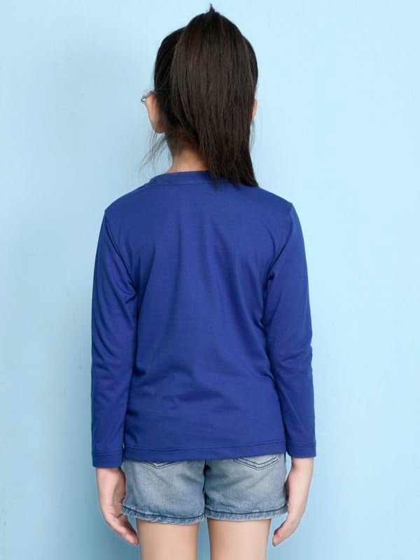 Nusyl Girls Full Sleeves Solid T-Shirt for Kids | Soft Cotton Blend | Comfortable Regular Fit | Casual 2-16 Years | Royal Blue - Image 2