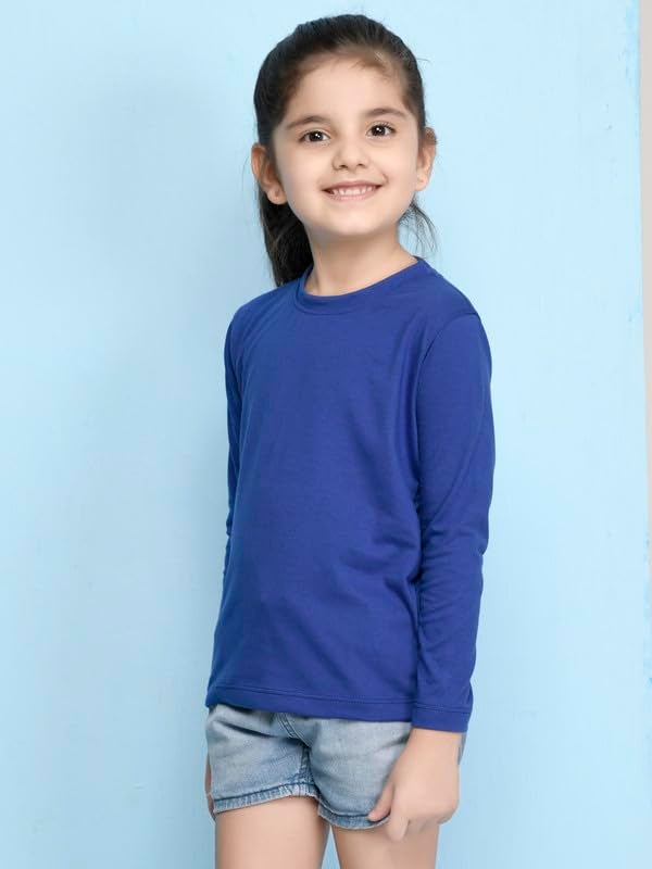 Nusyl Girls Full Sleeves Solid T-Shirt for Kids | Soft Cotton Blend | Comfortable Regular Fit | Casual 2-16 Years | Royal Blue - Image 4