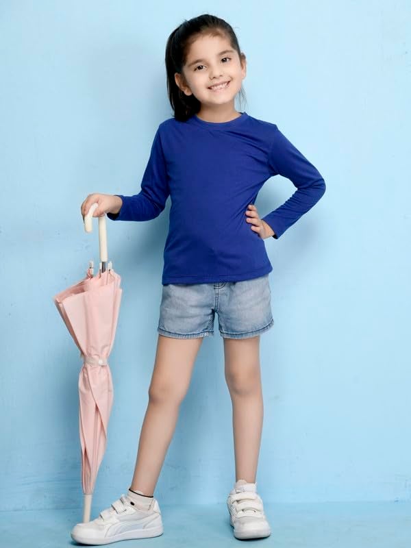 Nusyl Girls Full Sleeves Solid T-Shirt for Kids | Soft Cotton Blend | Comfortable Regular Fit | Casual 2-16 Years | Royal Blue - Image 5