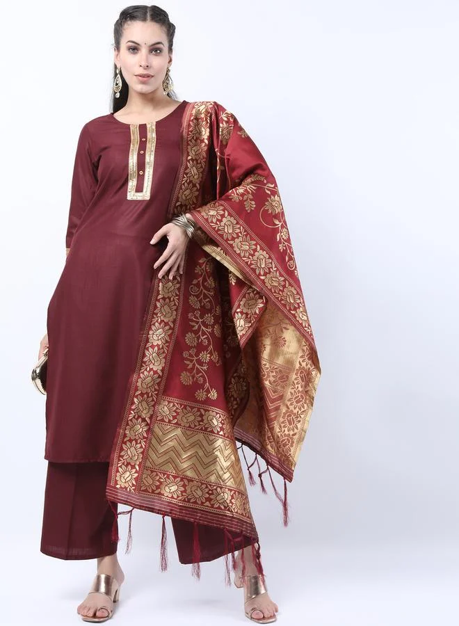 Ketch Sequin Embroidered Kurta and Palazzo with Floral Texture Dupatta Set by Styli