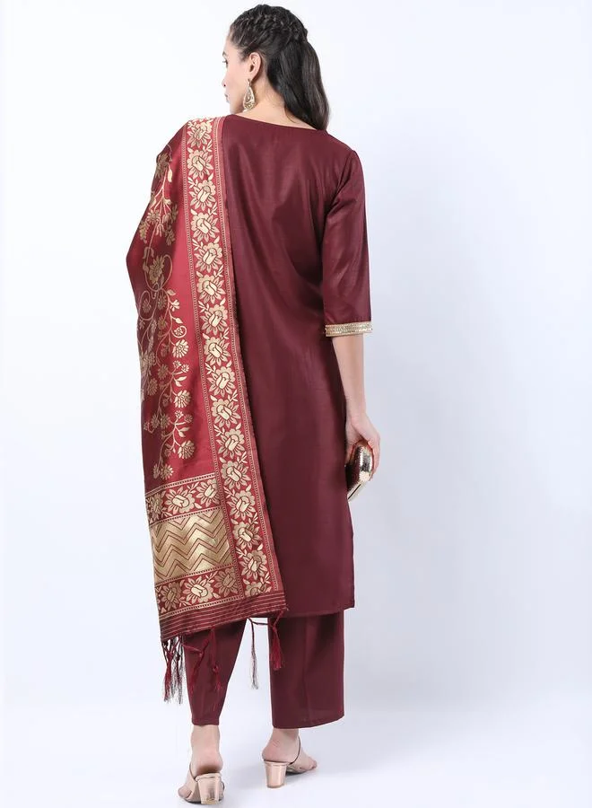 Ketch Sequin Embroidered Kurta and Palazzo with Floral Texture Dupatta Set by Styli
