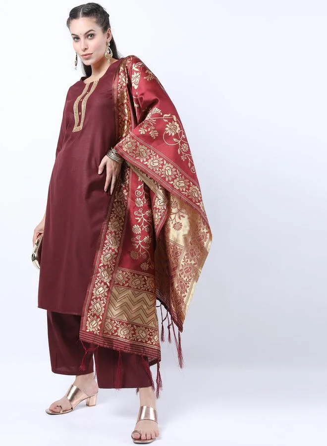 Ketch Sequin Embroidered Kurta and Palazzo with Floral Texture Dupatta Set by Styli
