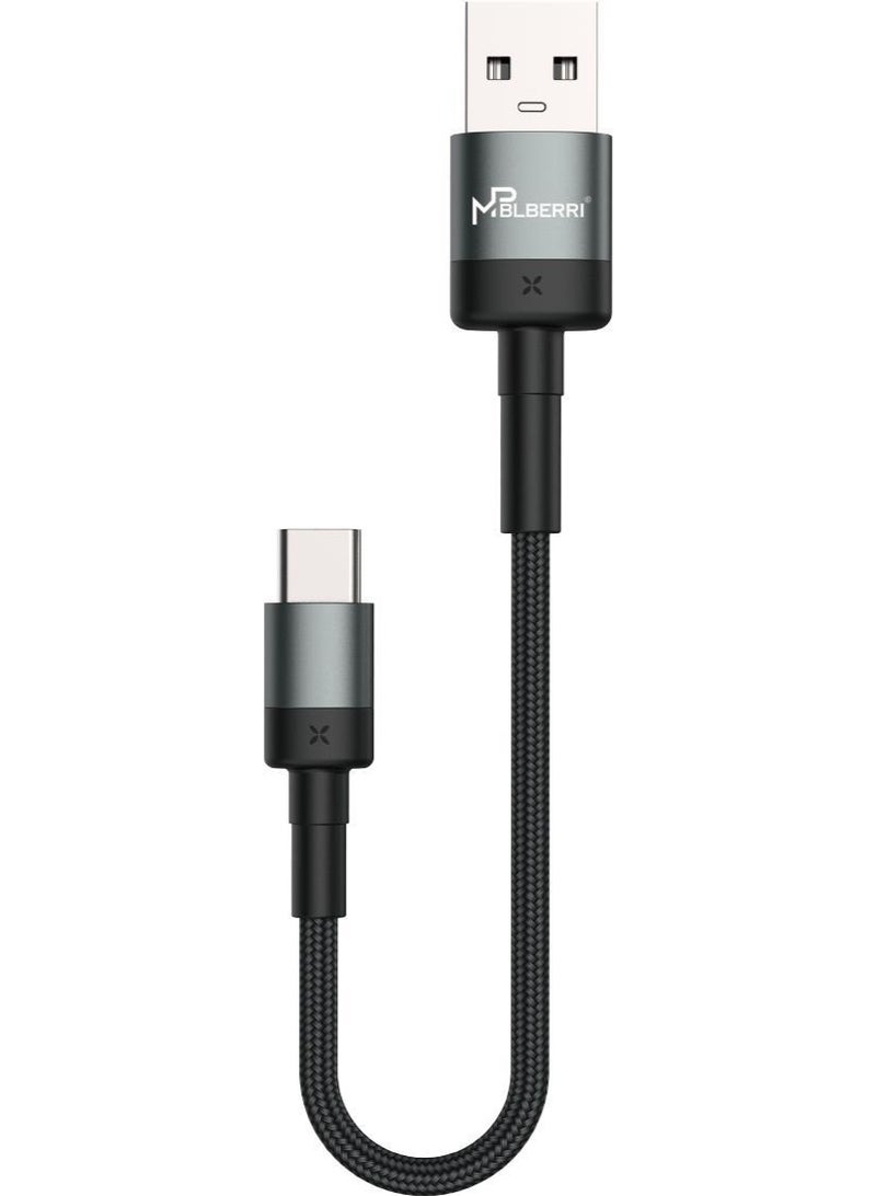 MPBLBERRI USB-A to USB-C Fast Charging Cable 65W Max – 25cm Short Type-C Charging & Data Sync Cable for Android Phones, Tablets & USB-C Devices