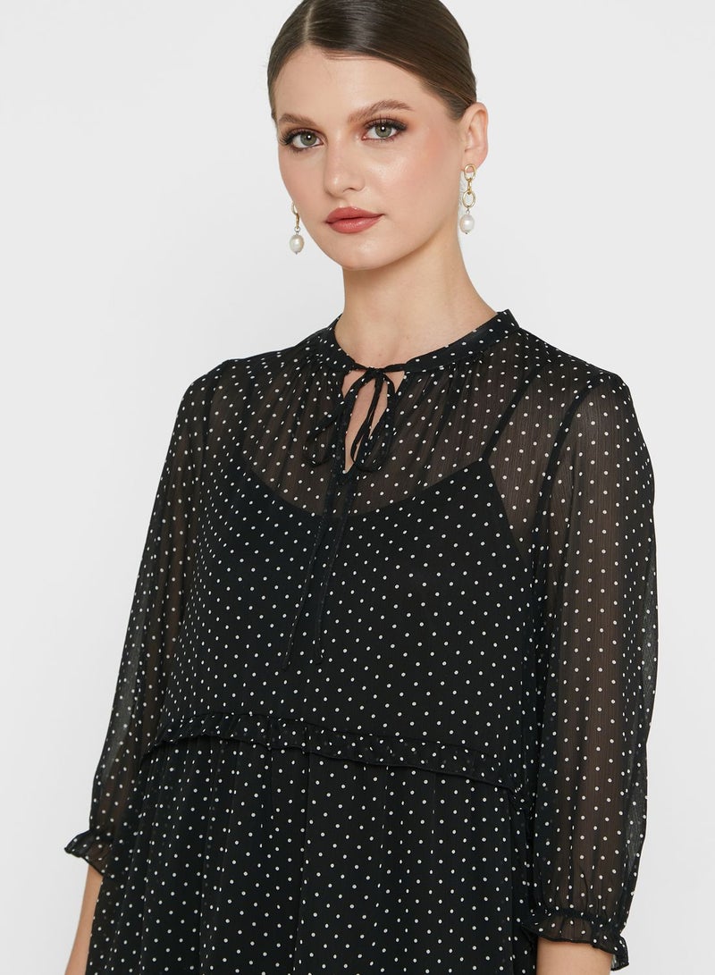 فيرو مودا فستان منقط مزين بكشكش - Image 3