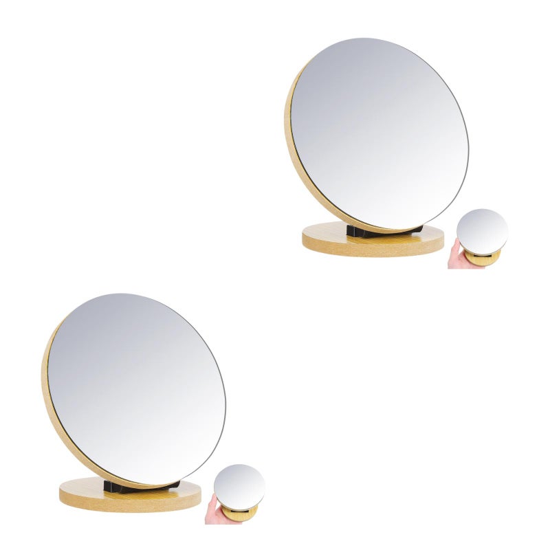 2 pcs Desktop Makeup Mirror Household Toilet Glass Foldable Cosmetic Mirror Cartoon Bedroom Mirror for Home Salon Use (Beige) - Image 2