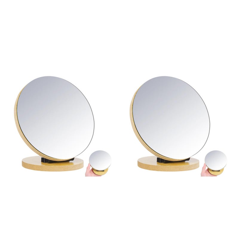 2 pcs Desktop Makeup Mirror Household Toilet Glass Foldable Cosmetic Mirror Cartoon Bedroom Mirror for Home Salon Use (Beige) - Image 3