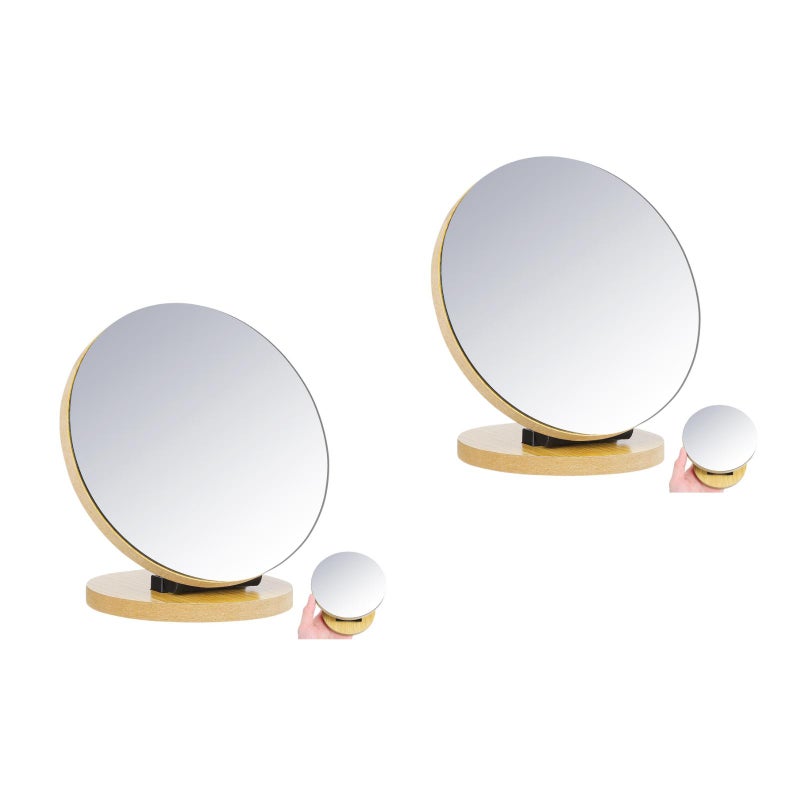 2 pcs Desktop Makeup Mirror Household Toilet Glass Foldable Cosmetic Mirror Cartoon Bedroom Mirror for Home Salon Use (Beige) - Image 5