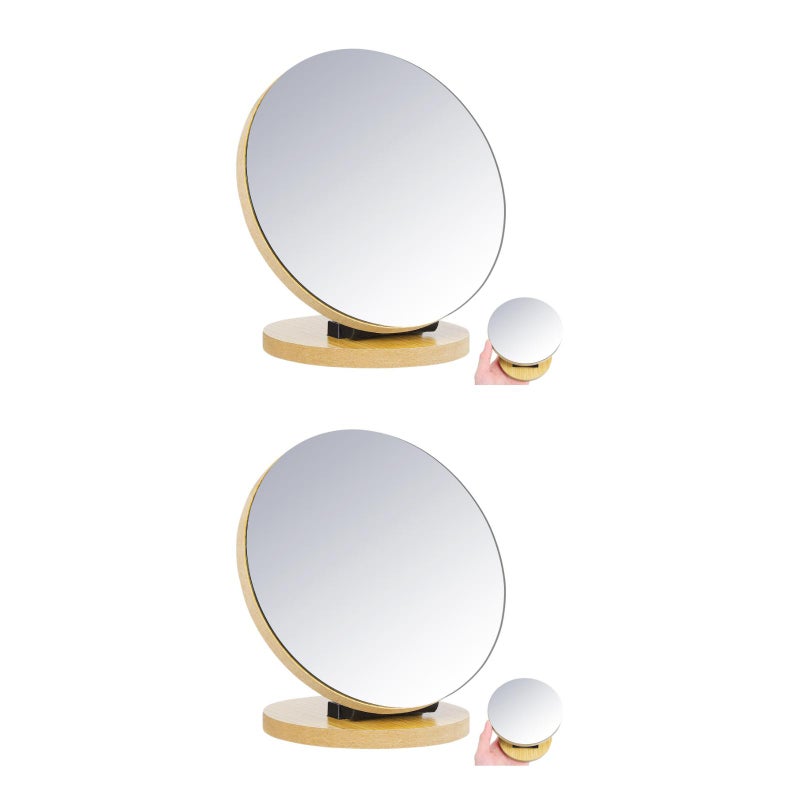 2 pcs Desktop Makeup Mirror Household Toilet Glass Foldable Cosmetic Mirror Cartoon Bedroom Mirror for Home Salon Use (Beige) - Image 4