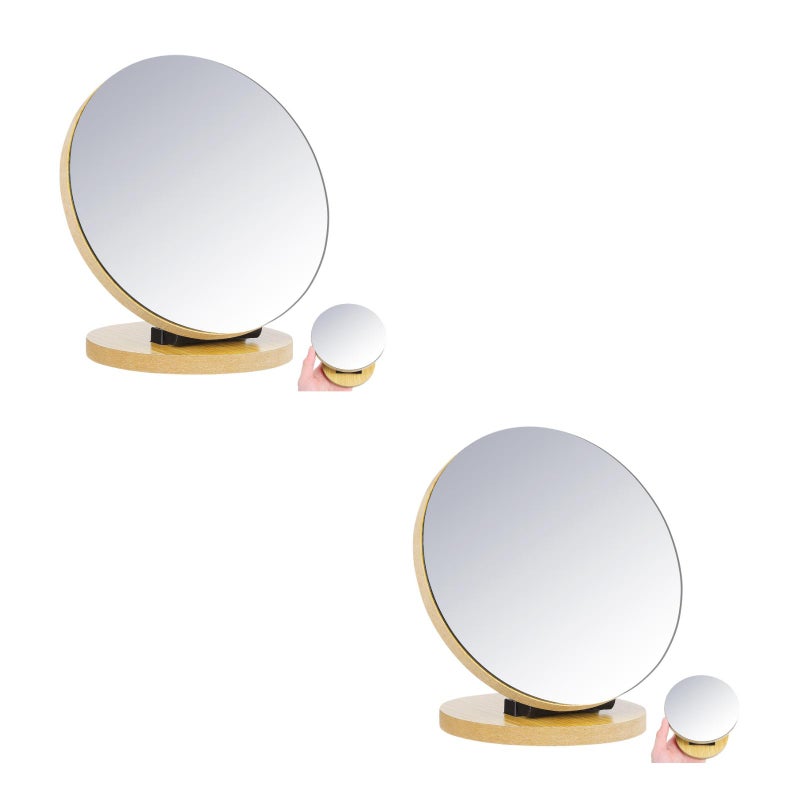 2 pcs Desktop Makeup Mirror Household Toilet Glass Foldable Cosmetic Mirror Cartoon Bedroom Mirror for Home Salon Use (Beige) - Image 1