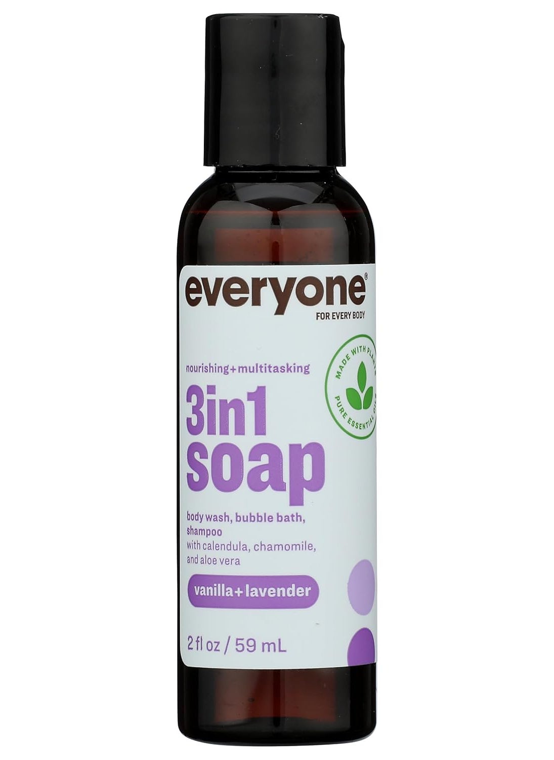 everyone for every body - everyone for every body 3in1 Soap Travel Size Body Wash Bubble Bath and Shampoo Vanilla  Lavender 2 Fl Oz - Image 1
