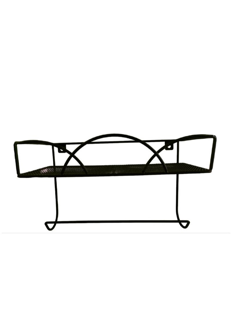 Spaceshoop - Wall Mounted Black Metal Kitchen Towel Holder and Burnt Solid Storage Display Shelf Spice Rack - Image 1