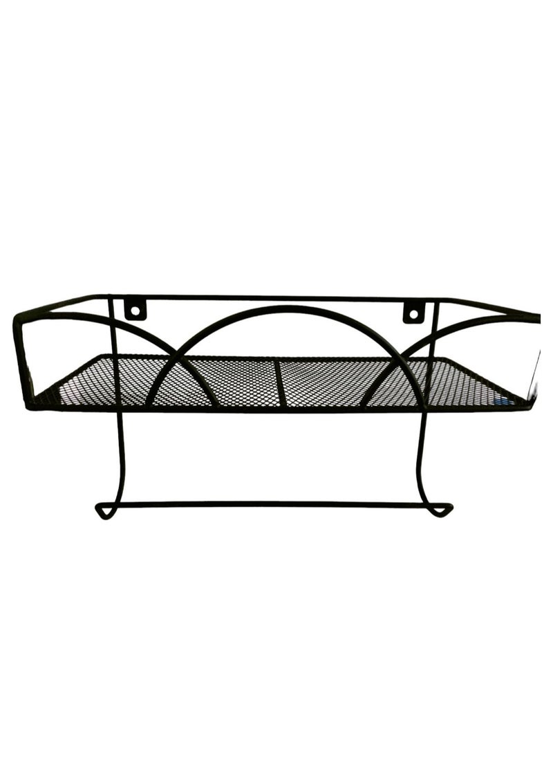 Spaceshoop - Wall Mounted Black Metal Kitchen Towel Holder and Burnt Solid Storage Display Shelf Spice Rack - Image 1