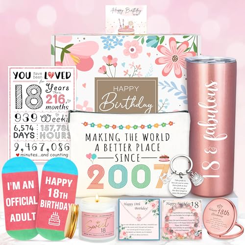 YENCHORN 18th Birthday Gifts for Girls Trendy 18 Year Old Girl Birthday Gifts for 18 Year Old Girl Gift Ideas Unique Age 18 Gift for Female Teen Girls Her Daughter Happy 18th Decoration Presents with Tumbler - Image 1