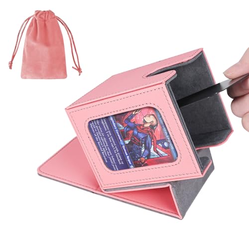 AFIING MTG Deck Box for Commander DisplayCard Deck Box Fits 100 Double Sleeved Cards Magic Commander TCG Card Storage Box with 2 DividersDrawstring Bag and 1 ToploaderPinkgrey - Image 1