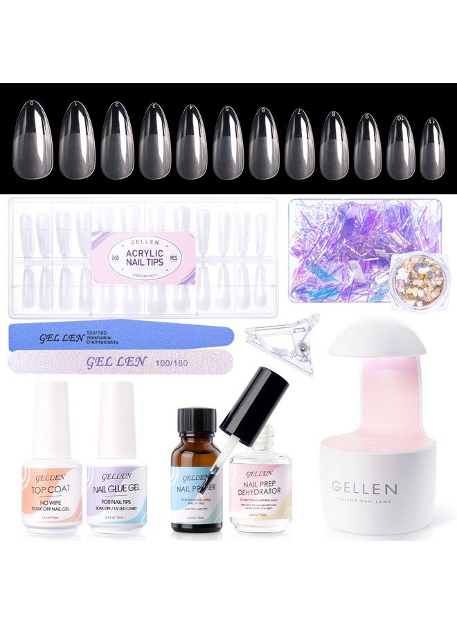 Gellen Gel Tips Nail Extension Kit, Gel X Nail Kit With 240Pcs Almond Nail Tips, 3 In 1 Nail Glue Gel, Nail Prep Dehydrator And Primer, U V Led Nail Lamp, Nail Decorations For Diy Manicure Set - Image 1