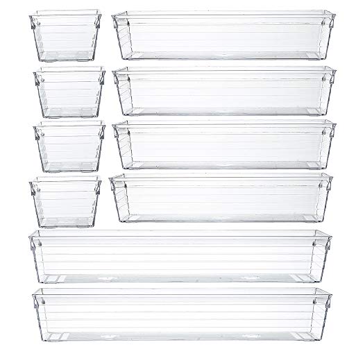 Backerysupply Clear Plastic Drawer Organizer Tray for Vanity Cabinet (Set of 10),Storage Tray for Makeup, Kitchen Utensils, Jewelries, and Gadgets - Image 1