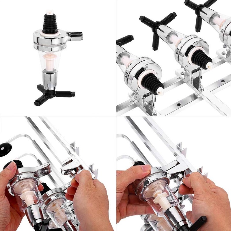 klarako 4 Bottles Liquor Dispenser, Wall Mounted Alcohol Cocktails Shot Dispenser Station Aluminum Alloy Wine Whiskey Bottle Holder Beverage Stand for Home Bar Party Decoration - Image 2