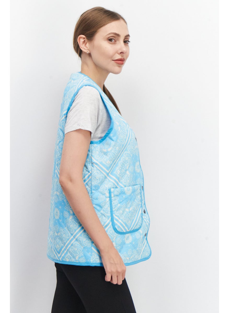 Native Youth Women V-Neck Paisley Pattern Sleeveless Vest, Turquoise  - Image 4