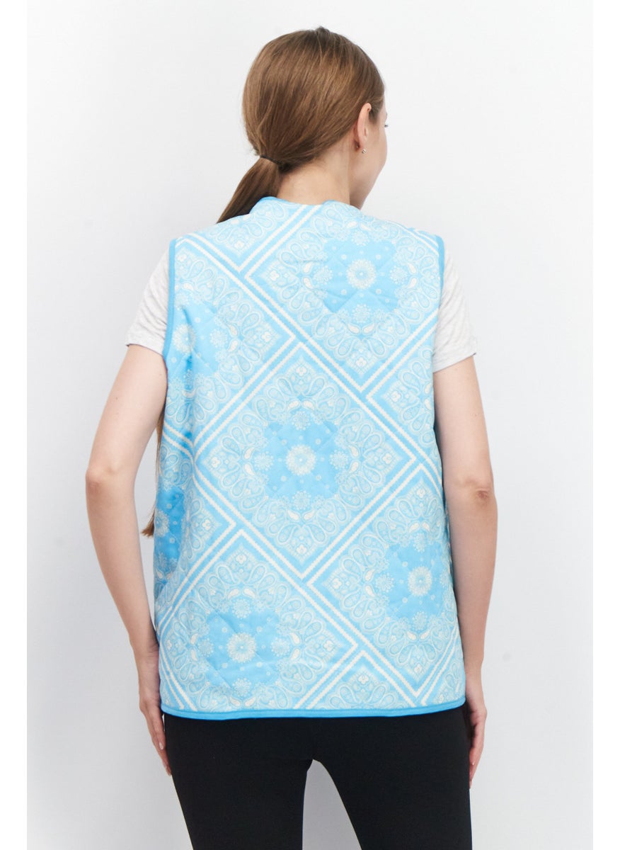 Native Youth Women V-Neck Paisley Pattern Sleeveless Vest, Turquoise  - Image 3