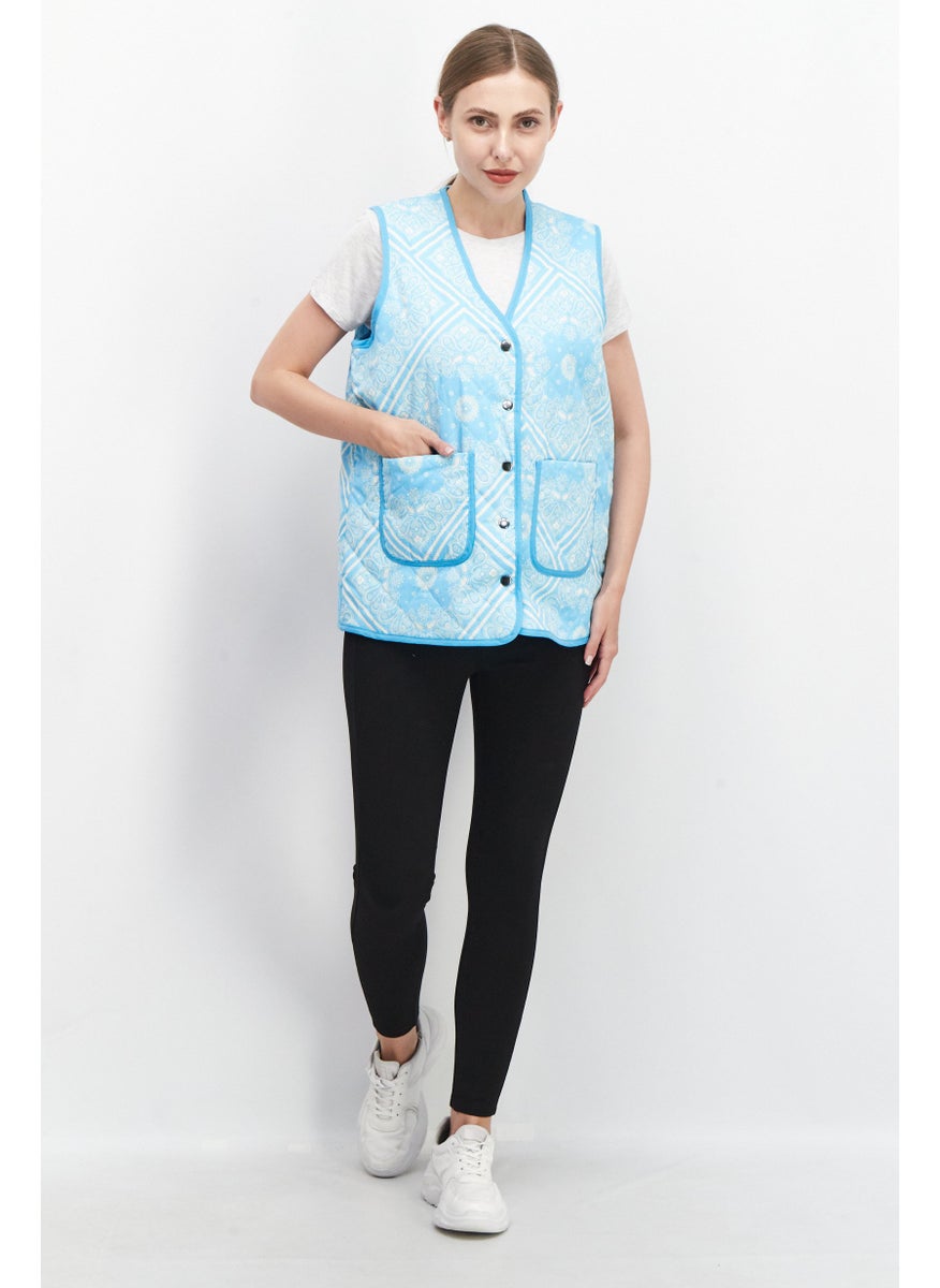 Native Youth Women V-Neck Paisley Pattern Sleeveless Vest, Turquoise  - Image 2