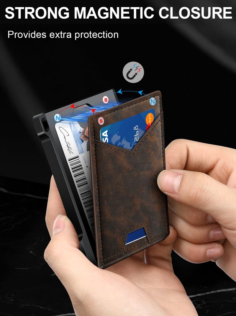 kafellon Wallet for Men RFID Wallet with 2 ID Windows & Money Clip, Slim Pop Up Card Holder for 10-12 Cards, Bifold Minimalist Smart Wallet for Front Pocket, Compact Metal Credit Card Holder, Gifts for Men - Image 5