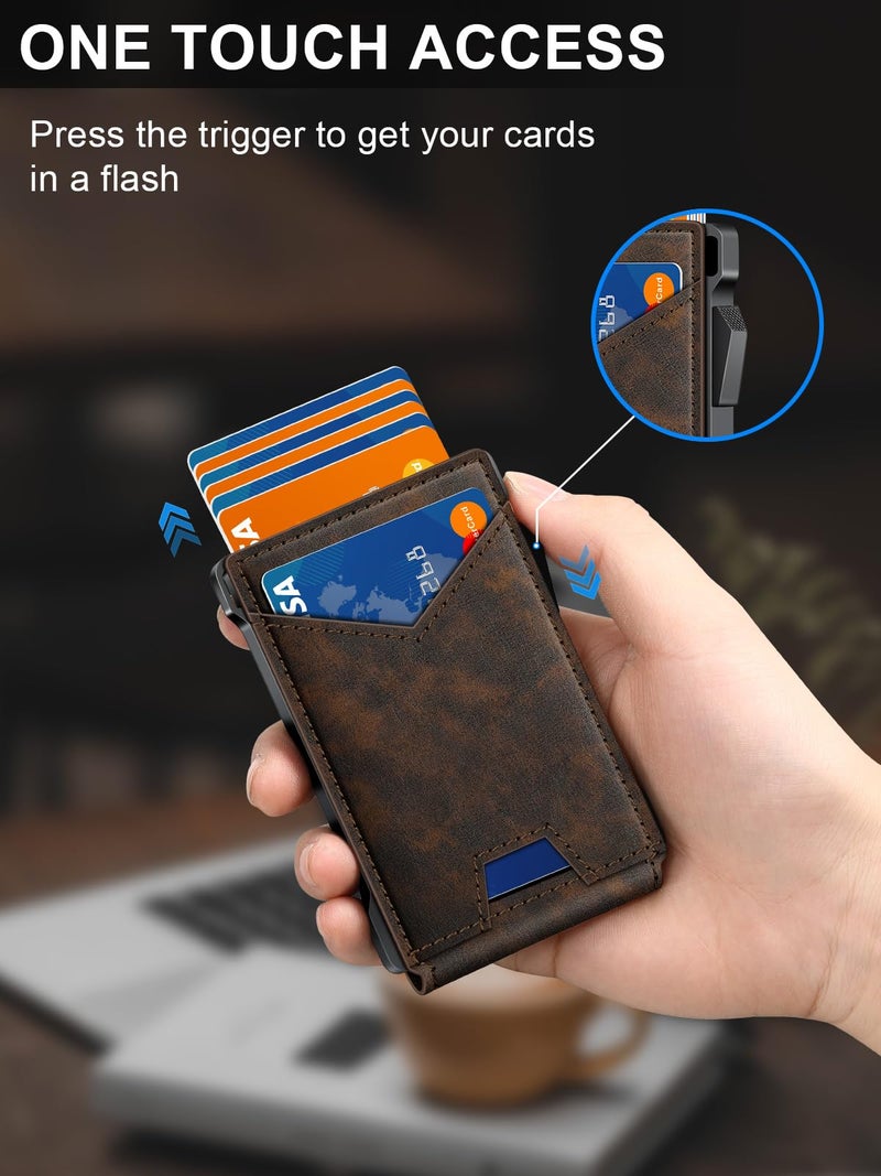 kafellon Wallet for Men RFID Wallet with 2 ID Windows & Money Clip, Slim Pop Up Card Holder for 10-12 Cards, Bifold Minimalist Smart Wallet for Front Pocket, Compact Metal Credit Card Holder, Gifts for Men - Image 2