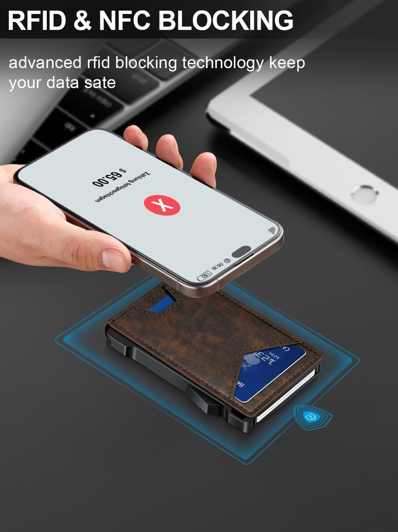 kafellon Wallet for Men RFID Wallet with 2 ID Windows & Money Clip, Slim Pop Up Card Holder for 10-12 Cards, Bifold Minimalist Smart Wallet for Front Pocket, Compact Metal Credit Card Holder, Gifts for Men - Image 3