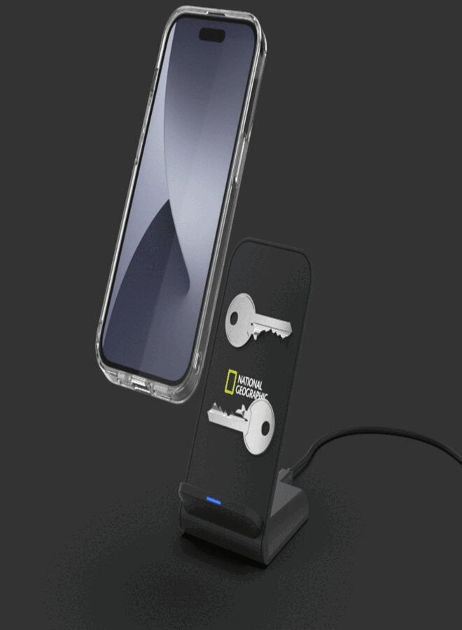 ناشيونال چيوغرافيك ناشيونال جيوجرافيك شاحن لاسلكي ستاند رفيع 15 واط شحن سريع لأيفون  11, 12,  13, 14,  15  ,سامسونج نوت 20 / فولد 4,5 S21,S22, - Image 5