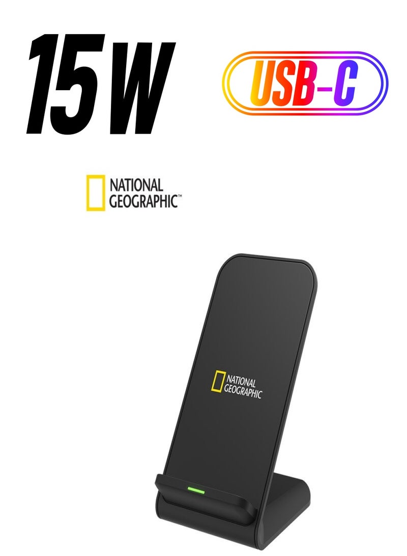ناشيونال چيوغرافيك ناشيونال جيوجرافيك شاحن لاسلكي ستاند رفيع 15 واط شحن سريع لأيفون  11, 12,  13, 14,  15  ,سامسونج نوت 20 / فولد 4,5 S21,S22, - Image 1