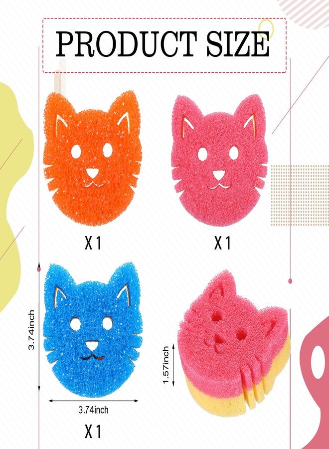 FillTouch 3 Pcs Dual Sided Scrub Sponge Multi Functional Cute Temperature Sensitive Non Scratch Dish Sponge for Washing Dishes Kitchen Bathroom(Cat) - Image 2
