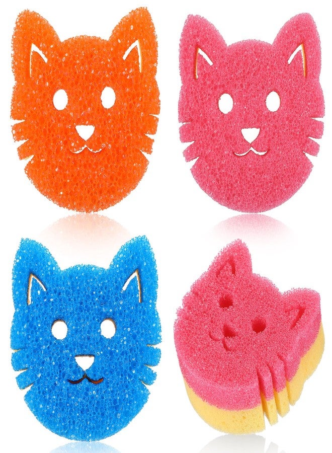FillTouch 3 Pcs Dual Sided Scrub Sponge Multi Functional Cute Temperature Sensitive Non Scratch Dish Sponge for Washing Dishes Kitchen Bathroom(Cat) - Image 1