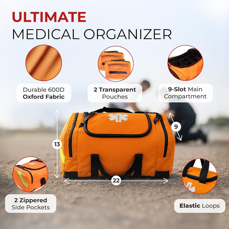 Ever Ready First Aid حقيبة طوارئ EMT كبيرة مجهزة بالكامل مع مجموعة الإسعافات الأولية مع حزام ضغط وشاش وقناع CPR ومقص طوارئ وإمدادات طبية طارئة باللون البرتقالي - Image 5