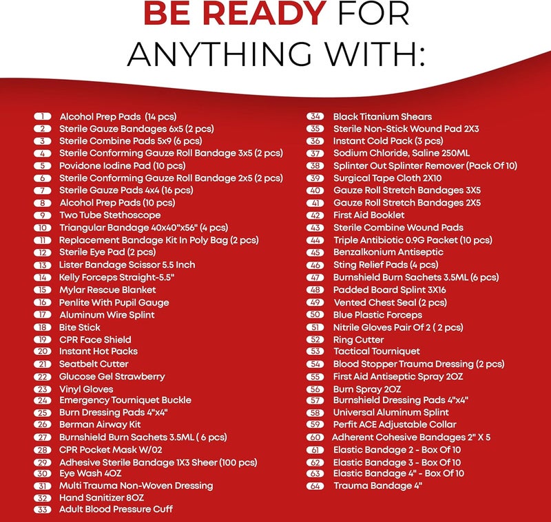 Ever Ready First Aid حقيبة طوارئ EMT كبيرة مجهزة بالكامل مع مجموعة الإسعافات الأولية مع حزام ضغط وشاش وقناع CPR ومقص طوارئ وإمدادات طبية طارئة باللون البرتقالي - Image 3