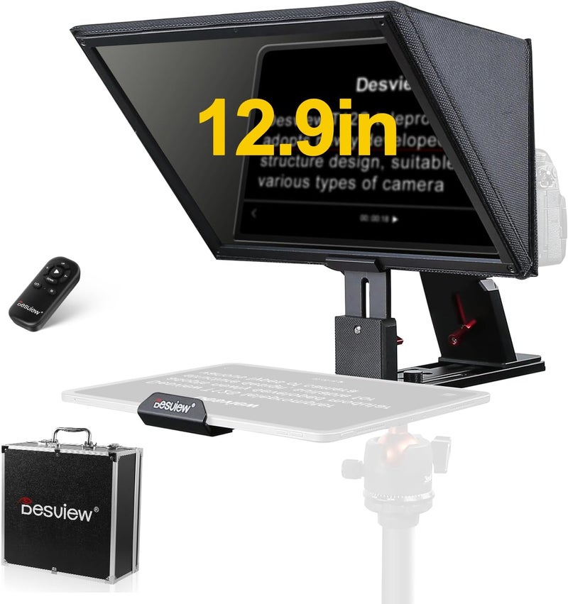 Desview T12S Teleprompter 12.9 inch Metal Teleprompter High Display Glass Compatible with Smartphone Tablet ipad Camera Easy Assembly Carry Case Included Great Partner for Video Making - Image 1