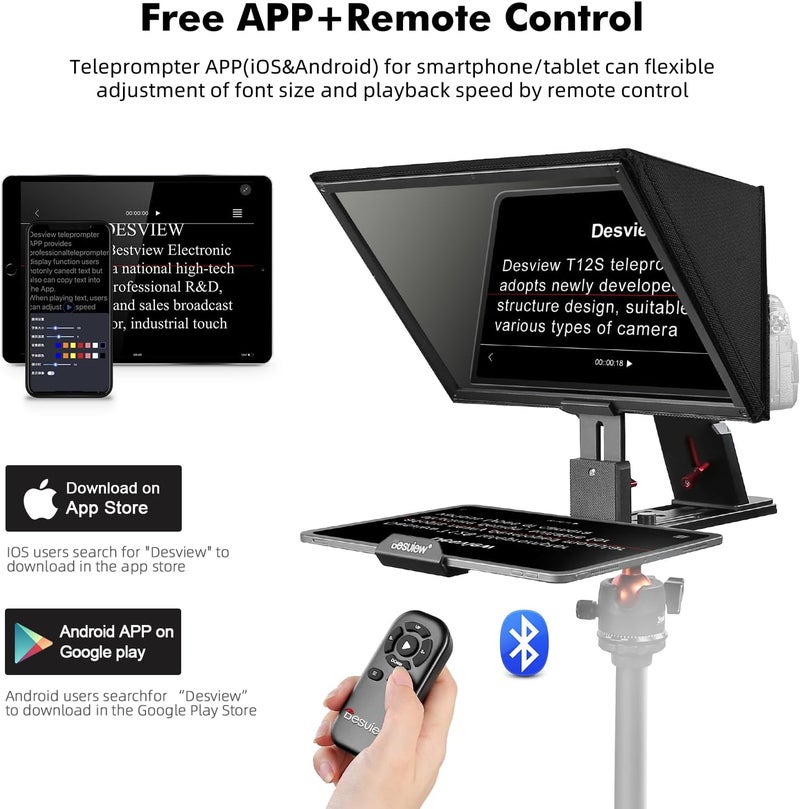 Desview T12S Teleprompter 12.9 inch Metal Teleprompter High Display Glass Compatible with Smartphone Tablet ipad Camera Easy Assembly Carry Case Included Great Partner for Video Making - Image 5